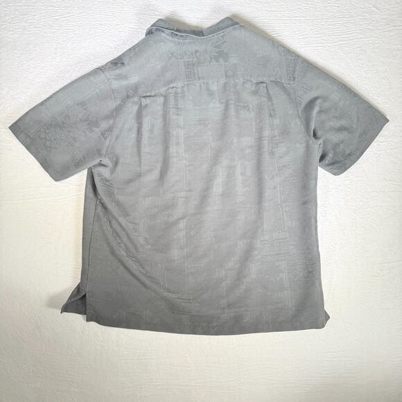 Caribbean Joe Shirt Large Gray Palm Tree Print Collared Button Down Hawaiian - Picture 3 of 5